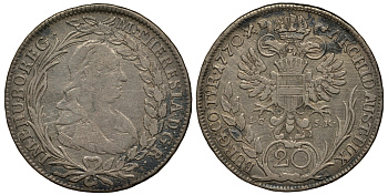 АВСТРИЯ 20 КРЕЙЦЕРОВ 1770 В, IK-SK, МАРИЯ ТЕРЕЗА (1740-1780) KM 1999 серебро 272-135