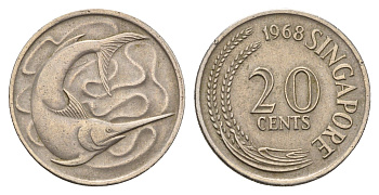 Сингапур 20 сен 1968 здание Парламента KM 4 медно-никель 4648-1023