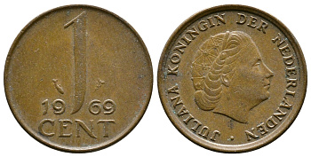 НИДЕРЛАНДЫ 1 ЦЕНТ 1969 ЮЛИАНА KM 180 бронза 75-1233