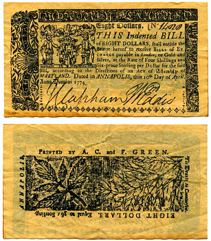МЭРИЛЕНД 8 ДОЛЛАРОВ 1774 КОПИЯ бумага 2196-10-1-1