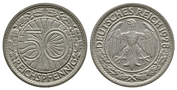 Германия 50 рейхспфеннигов 1928 A KM 49, J. 324 никель 4380-347