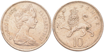 Великобритания 10 новых пенсов 1976 Елизавета II (1952-2022) KM 912, Spink F1 медно-никель 4128-414