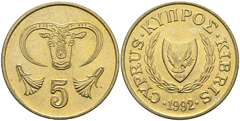 Кипр 5 центов 1992 KM 55.3 никель латунь 4141-1012