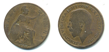 Великобритания 1/2 пенни 1920 Георг V (1910-1936) KM 809, Spink 4056 бронза 59-625