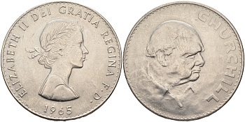 Великобритания 1 крона (5 шиллингов) 1965 Уинстон Черчилль, Елизавета II (1952-2022) KM 910, Spink 4144 медно-никель 4578-224