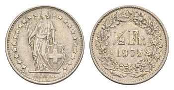 Швейцария 1/2 франка 1975 KM 23a медно-никель 4632-469