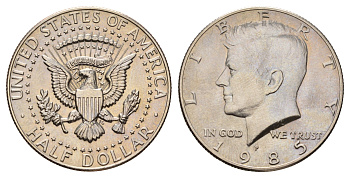 США 1/2 доллара (50 центов) 1985 P, Джон Кеннеди KM A202b медь плакированная медно-никелем UNC 4672-625