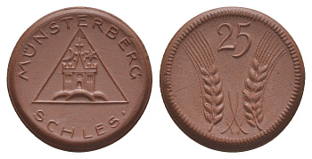 Мюнстерберг 25 пфеннигов ND (1921) Men05 18133.9, Men18 22686.9, Scheuch 199a фарфор 1094-9-72