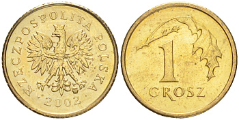 Польша 1 грош 2002 MW KM 276, Parchimowicz 701k латунь UNC 4516-821