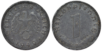 Германия 1 рейхспфенниг 1940 D KM 97, J. 369 цинк 4124-167