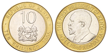 Кения 10 шиллингов 2005 KM 35.1 биметалл UNC 4612-1255