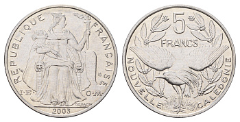 Новая Каледония 5 франков 2003 KM 16 алюминий UNC 4661-644