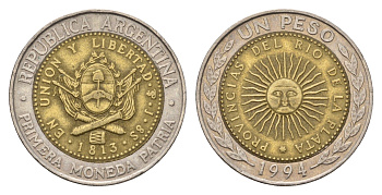 Аргентина 1 песо 1994 KM 112 биметалл 4116-417