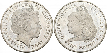 Гернси 5 фунтов 2001 100 лет со дня смерти королевы Виктории KM 106 медно-никель 73-834