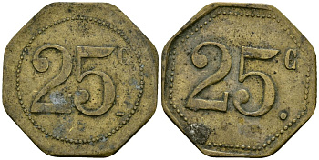 Франция 25 сантимов XIX-XX век ресторанный жетон латунь 4166-616