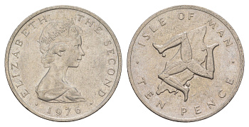 Остров Мэн 10 пенсов 1976 PM, Елизавета II (1952-2022) KM 36 медно-никель 4656-1045
