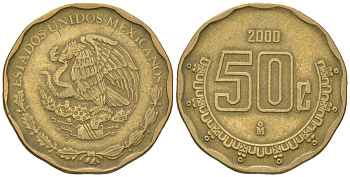 Мексика 50 сентаво 2000 M KM 549 алюминиевая бронза 4591-116
