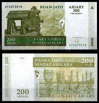 Мадагаскар 200 ариари (1000 франков) 2004 Pick 87 b бумага UNC (пресс) 7485-63-3-2