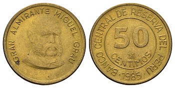 Перу 50 сентаво 1985 Мигель Грау Семинарио KM 295 латунь 4167-312