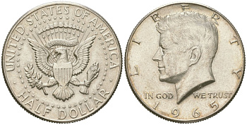 США 1/2 доллара (50 центов) 1965 KM 202a серебро 88-432