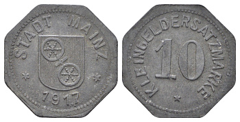 Майнц 10 пфеннигов 1917 Funck 2012 314.2 цинк 4708-458