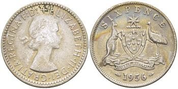 Австралия 6 пенсов 1956 Елизавета II (1952-2022) KM 58 серебро 4516-127