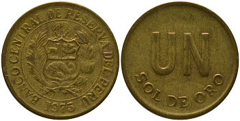 Перу 1 соль 1975 KM 266.1, Schon 66 латунь 4532-453