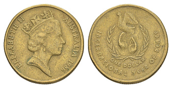 Австралия 1 доллар 1986 Международный год мира KM 87 алюминиевая бронза 4652-216