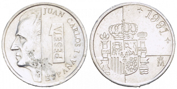 ИСПАНИЯ 1 ПЕСЕТА 1991 ХУАН КАРЛОС I (1975-) KM 832 алюминий 3955-418