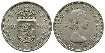 Великобритания 1 шиллинг 1956 Елизавета II (1952-2022), Шотландский герб KM 905, Spink 4148 медно-никель 4384-611