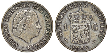 Нидерландские Антилы 1 гульден 1952 Юлиана (1948-1980) KM 2 серебро 36-1011