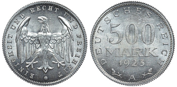Германия 500 марок 1923 А KM 36, J.305 алюминий UNC 4587-534