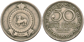 Цейлон 50 центов 1963 KM 132 медно-никель 4566-731