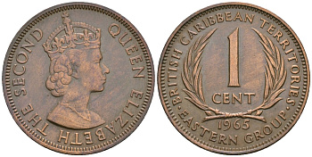 Британские Восточно-Карибские территории 1 цент 1965 Елизавета II (1952-2022) KM 2 бронза 81-313
