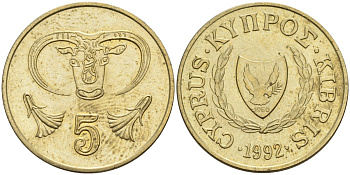 Кипр 5 центов 1992 KM 55.3 никель латунь 4141-1024