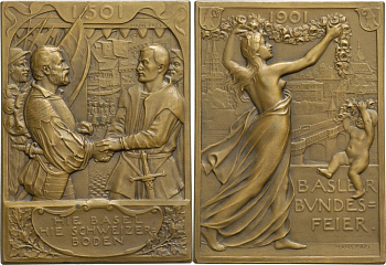 ШВЕЙЦАРИЯ ПЛАКЕТКА 1901 НА ПРАЗДНОВАНИЕ НАЦИОНАЛЬНОГО ДНЯ В БАЗЕЛЕ, ЭРОТИКА, 59 мм на 81,3 мм бронза 01-169-23