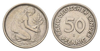 ФРГ 50 пфеннигов 1949 J KM 104, J. 379 медно-никель 4618-1246