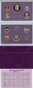 США официальный набор из 5 монет, в пластике 1986 S, Джон Кеннеди, в твердом пластике KM PS 155   PROOF  8-2-03-07