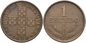 Португалия 1 эскудо 1979 KM 597 бронза 4571-1236