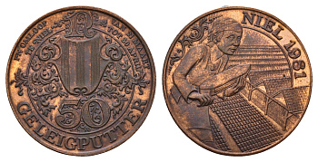 Бельгия, Фландрии муниципальный жетон - 50 geleigputter 1980 диаметр 30 мм, вес 7,7 гр медь 4574-1123