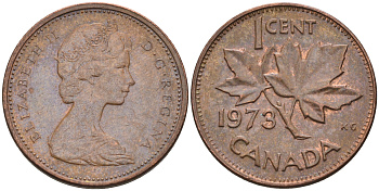Канада 1 цент 1973 Елизавета II (1952-2022), кленовый лист KM 59.1 бронза    4147-256