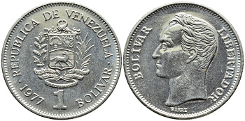 Венесуэла 1 боливар 1977 Симон Боливар KM 52 никель 51-933