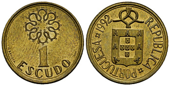 Португалия 1 эскудо 1992 KM 631 никель латунь 4164-1126