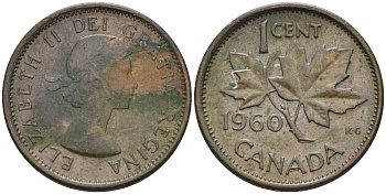 Канада 1 цент 1960 Елизавета II, кленовый лист KM 49 бронза 4115-749