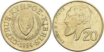 Кипр 20 центов 1994 KM 62.2 никель латунь UNC 4599-1233