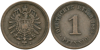 Германия 1 пфенниг 1888 D, Вильгельм I (1871-1888) KM 1, J. 1 медь 4173-1146