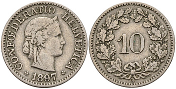Швейцария 10 раппенов 1897 KM 27 медно-никель 4596-456