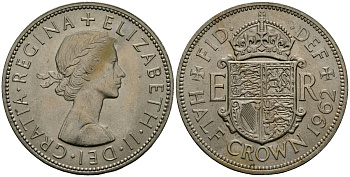 Великобритания 1/2 кроны 1962 Елизавета II (1952-2022) KM 907, Spink 4145 медно-никель 4125-611