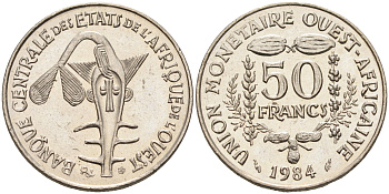 Валютное сообщество стран Западной Африки 50 франков 1984  KM 6 медно-никель  UNC  4595-733