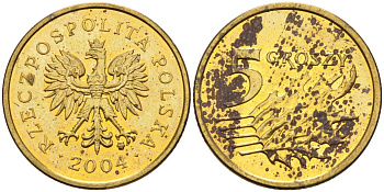 Польша 5 грошей 2004 MW KM 278, Parchimowicz 703k латунь 4580-556